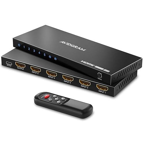HDMI 2.1 Switch 4K 120Hz, AVIDGRAM 8K HDMI Umschalter 5 In 1 Out mit IR-Fernbedienung, Selector Switcher 5 Port Auto Selector Hub Unterstützung 8K 60Hz 48Gbps VRR HDCP2.3 HDR10 für Xbox Series X PS5 - hdmi 2.1 switch 5x1