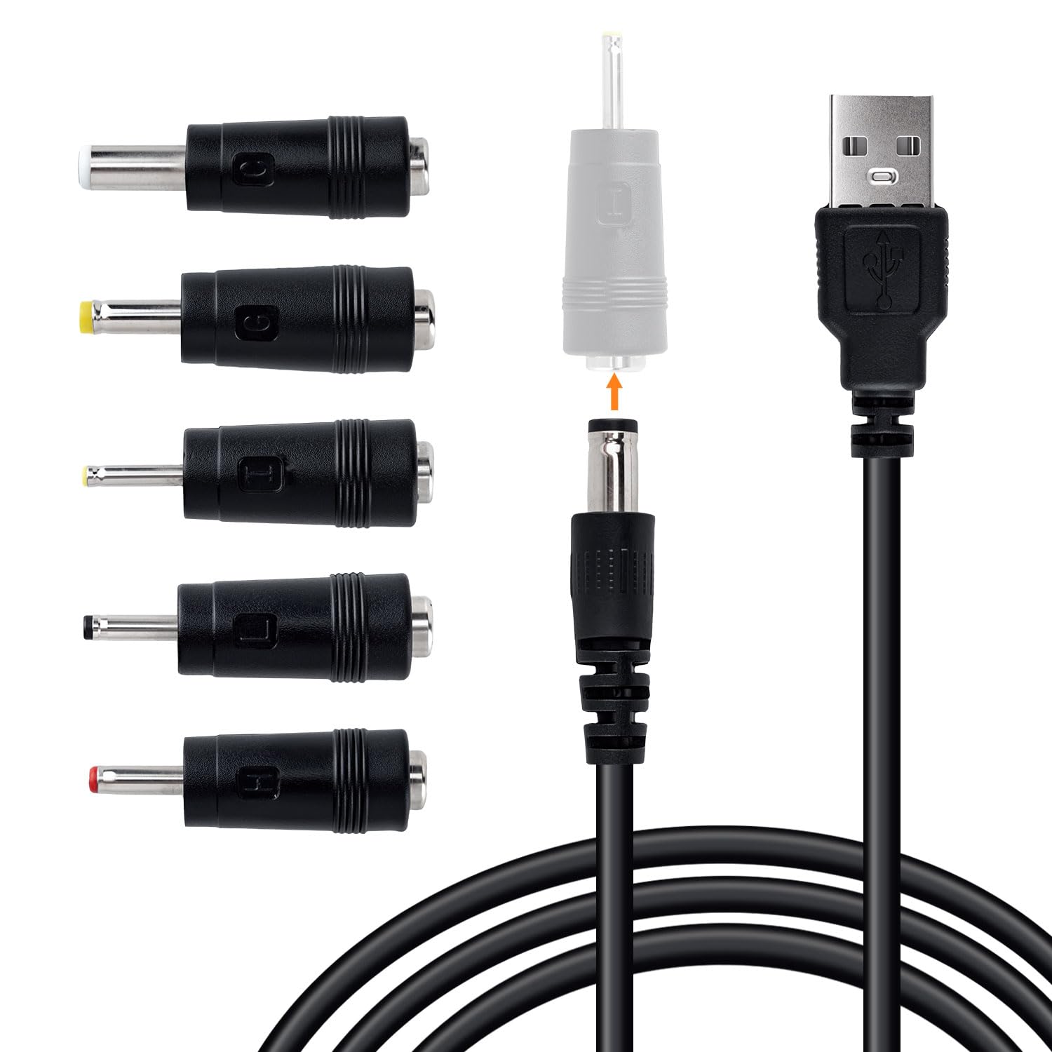 Mcbazel USB auf DC Stromkabel, 5-in-1 DC Netzteil Adapter Kabel, 5V Universal Ladekabel mit Steckern (5.5x2.5/4.0x1.7/3.5x1.35/3.0x1.0/2.5x0.7mm) für 3D-Drucker, Router, HUB, Kamera - 1M