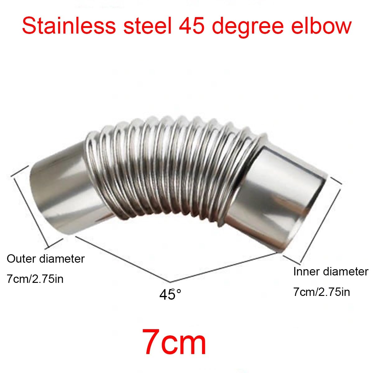 Codo de 45° de 2,75 Pulgadas, 2 Unidades de 7 cm, Adaptador de Tubo de Escape de Estufa de Acero Inoxidable, Codo de Tubo de Estufa, Tubo de Escape para Calentador de Agua.