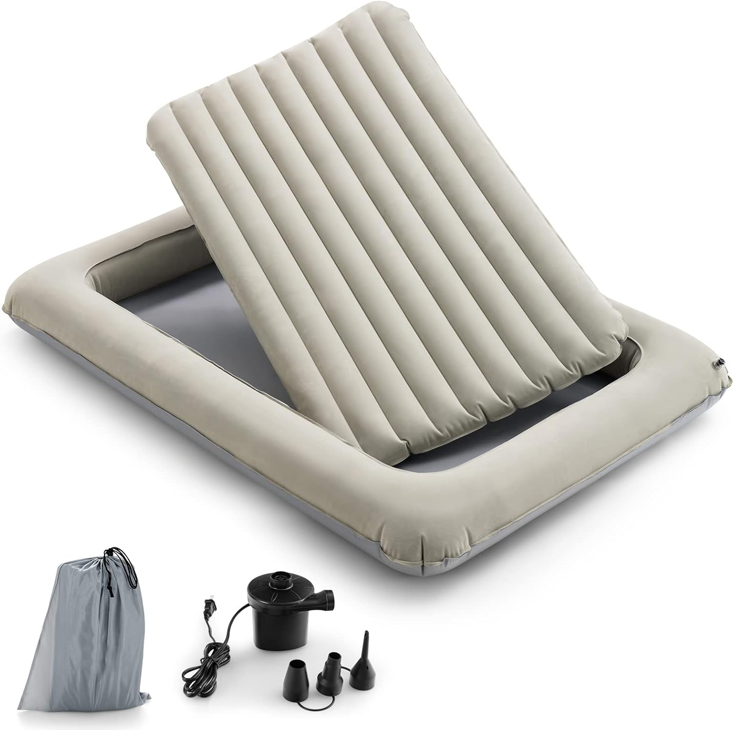 Costzon Toddler Travel Bed, Portable Toddler Bed with Detachable 2 Sided Air Mattress, Electric Pump, Storage Bag, Inflatable Blow Up Kids Bed, Perfect for Boys Girls Travel, Camping, Sleeping (Gray)