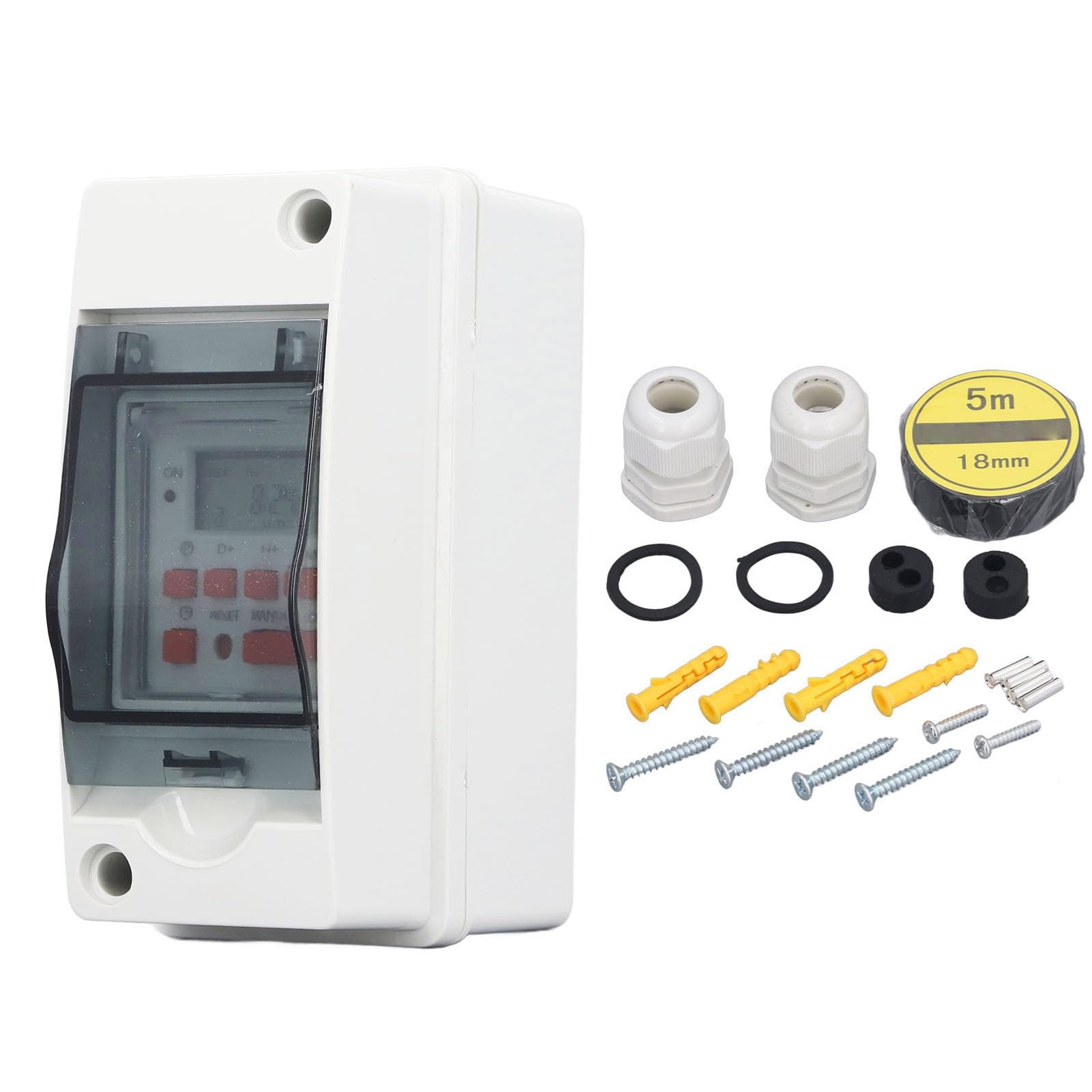 YUYTE Zeitschaltuhr Außenbereich Ip54 [Upgrade-Modell 2024] Zeitschaltuhr, Programmierbares 7-Tage-LCD-Display, Digitale mit 28 Ein-Aus-Zeitplänen und Box – für den Außenbereich und Hohe Leistung
