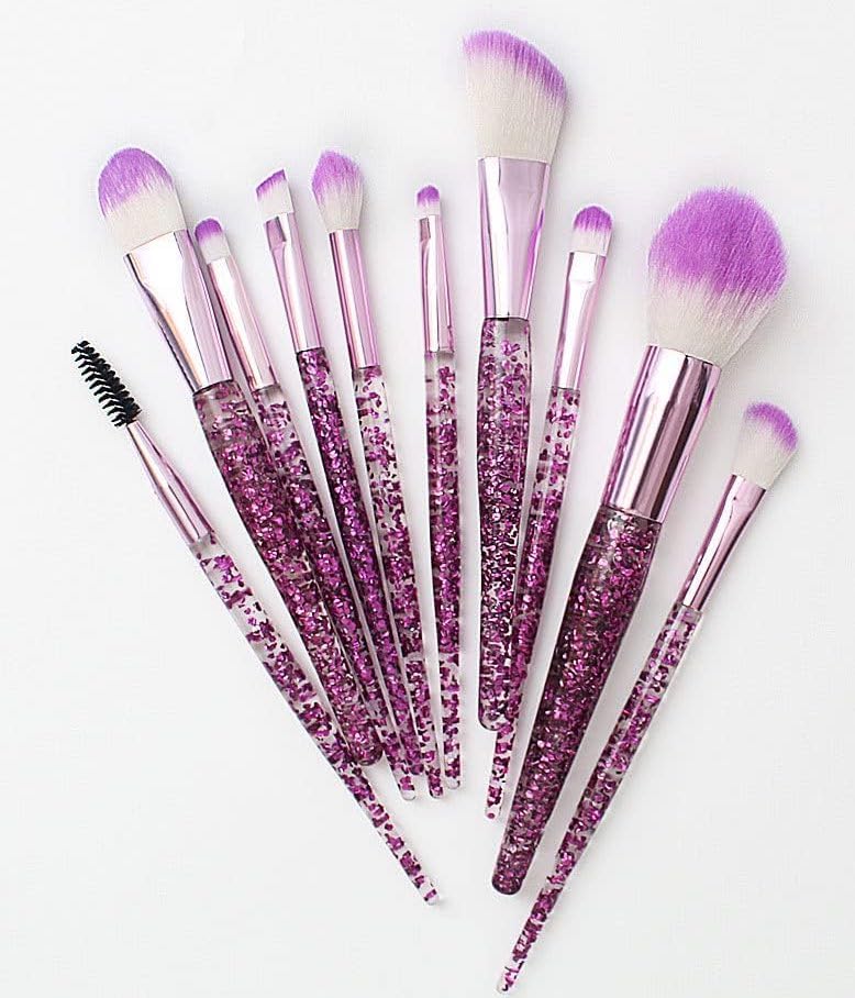 BeFunky 10Pcs Glitter Crystal Handle Makeup Brushes With Bucket Spot Blush Highlighter Beauty Tool Powder Eyebrow Eyeshadow Brush (Purple)-image-10