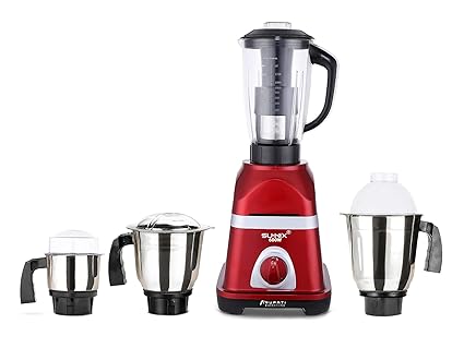 Su-mix Diaa 600W Mixer Grinder with 3 Stainless Steel Jars and 1 Juicer Jar (1 Wet Jar, 1 Dry Jar and 1 Chutney Jar), Red.Make in India(ISI Certified)