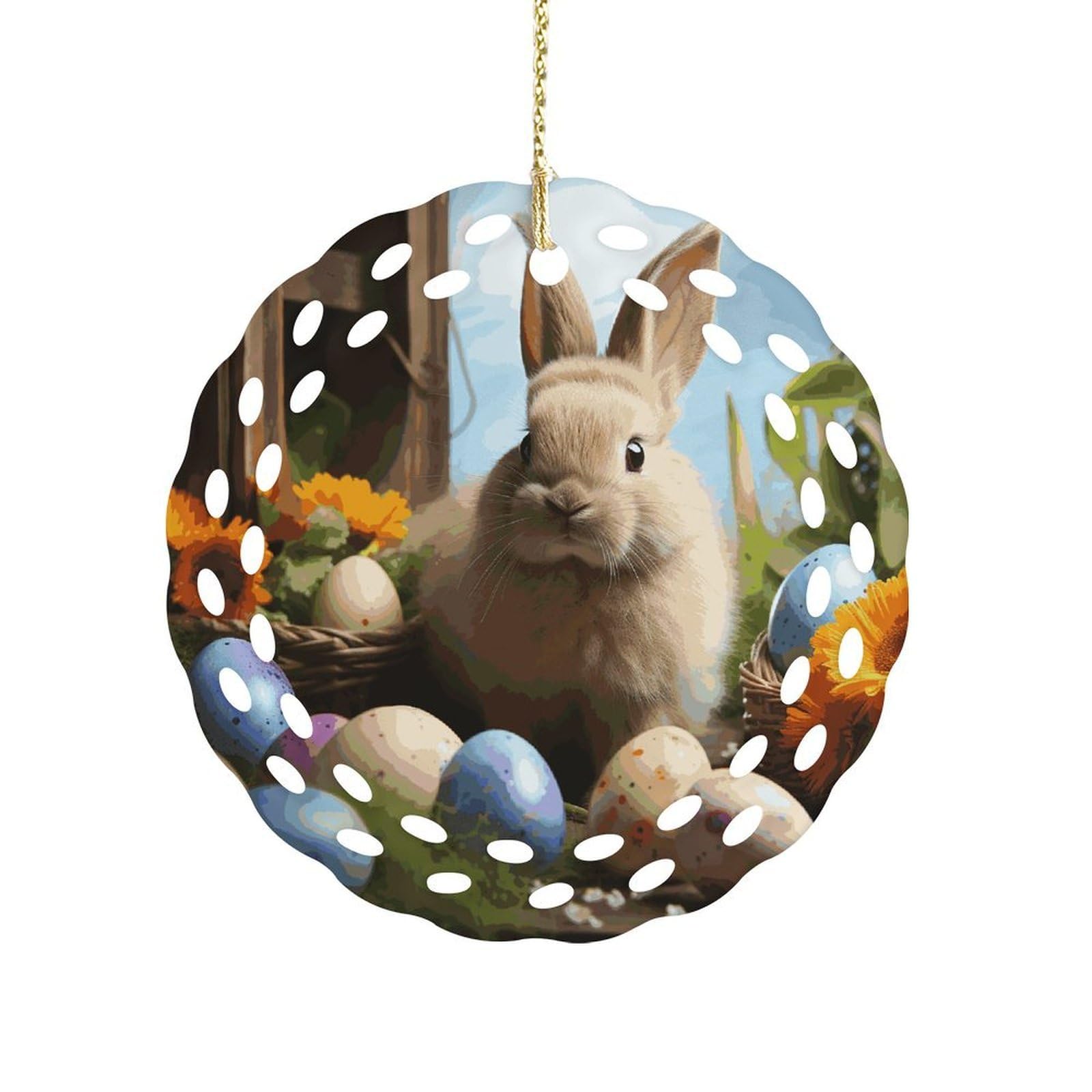Fodpand Women's Style Easter Rabbit And Easter Eggs Ceramic Ornament For Home Decor 3.2" Round Tree Decoration Christmas Ornaments For Men Double-Sided Design
