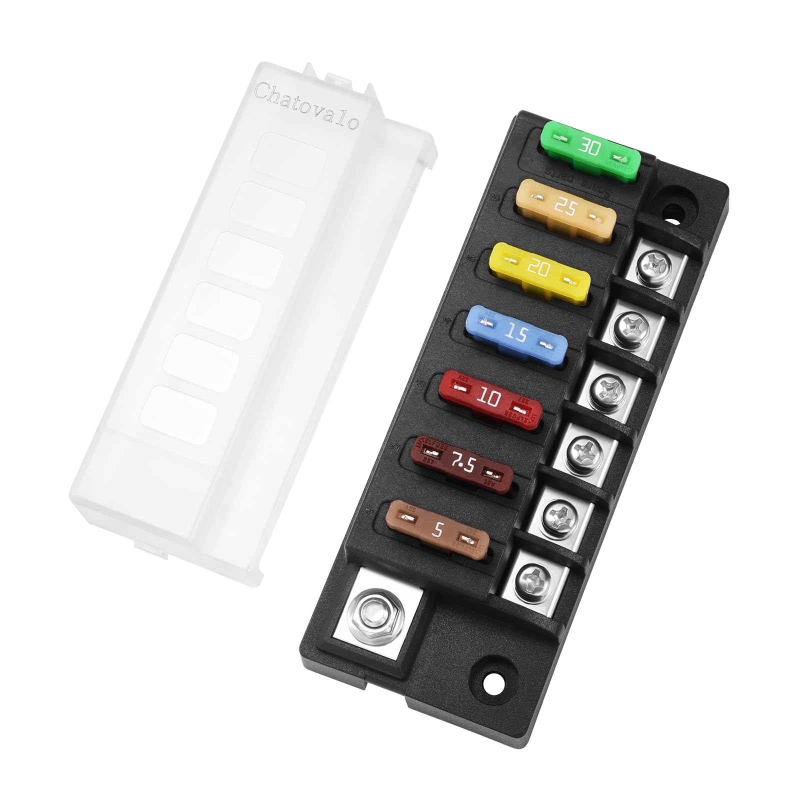 Chatovalo 6-fach Sicherungshalter Kompakt, 12V/24V/48V DC Stromverteiler (max. 150A), UL94 V-0 flammhemmend, Sicherungsblock für Wohnmobil, Boot & KFZ