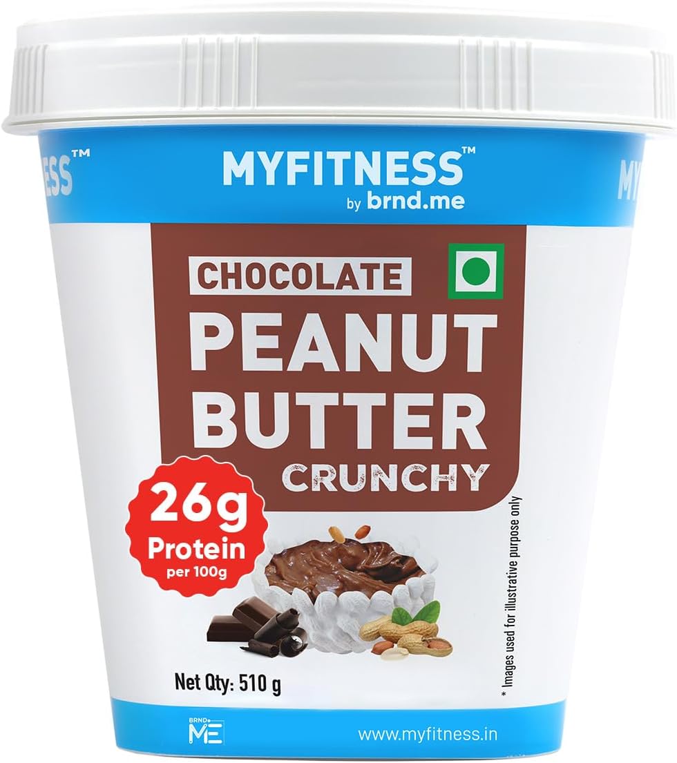 MYFITNESS Peanut Butter Chocolate Spread Crunchy 510g | 23g Protein & 9g Fiber | Tasty & Healthy Nut Butter Spread for Breakfast & Snacks | Cholesterol Free | Zero Trans Fat | Crunchy Peanut Butter