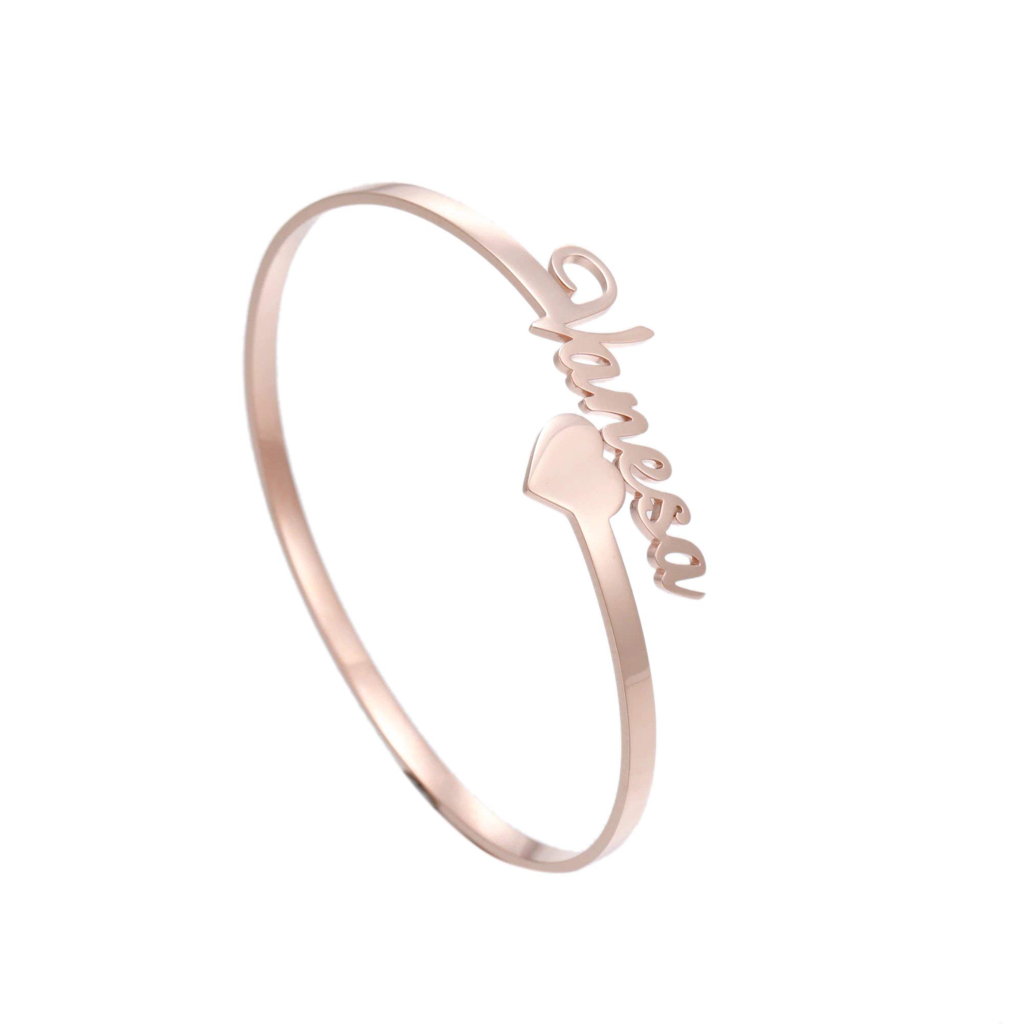 RoiDes ArtsArtisans Crafted RoiDes Arts Custom Name Cuff Bangle Bracelet Women Personalized Open Bangle For Female Cute Ladies (Rose Gold Plated)