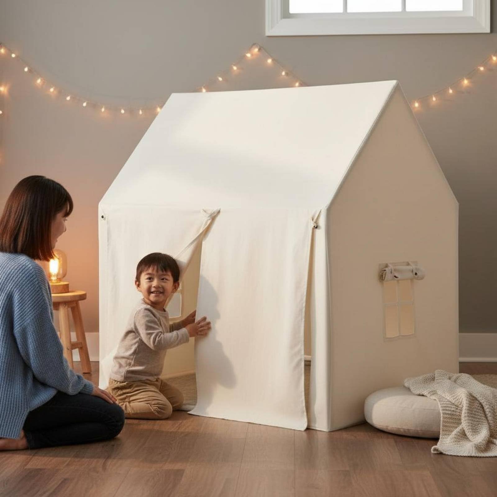 Tenda Gioco Bambini Casetta Ludica Capanna Tenda Interna Rifugio per Giochi Tessuto Pelle di Pesca per Lettura E Riposo Adatta a Bambini E Bambine in Casa Cameretta Spazio