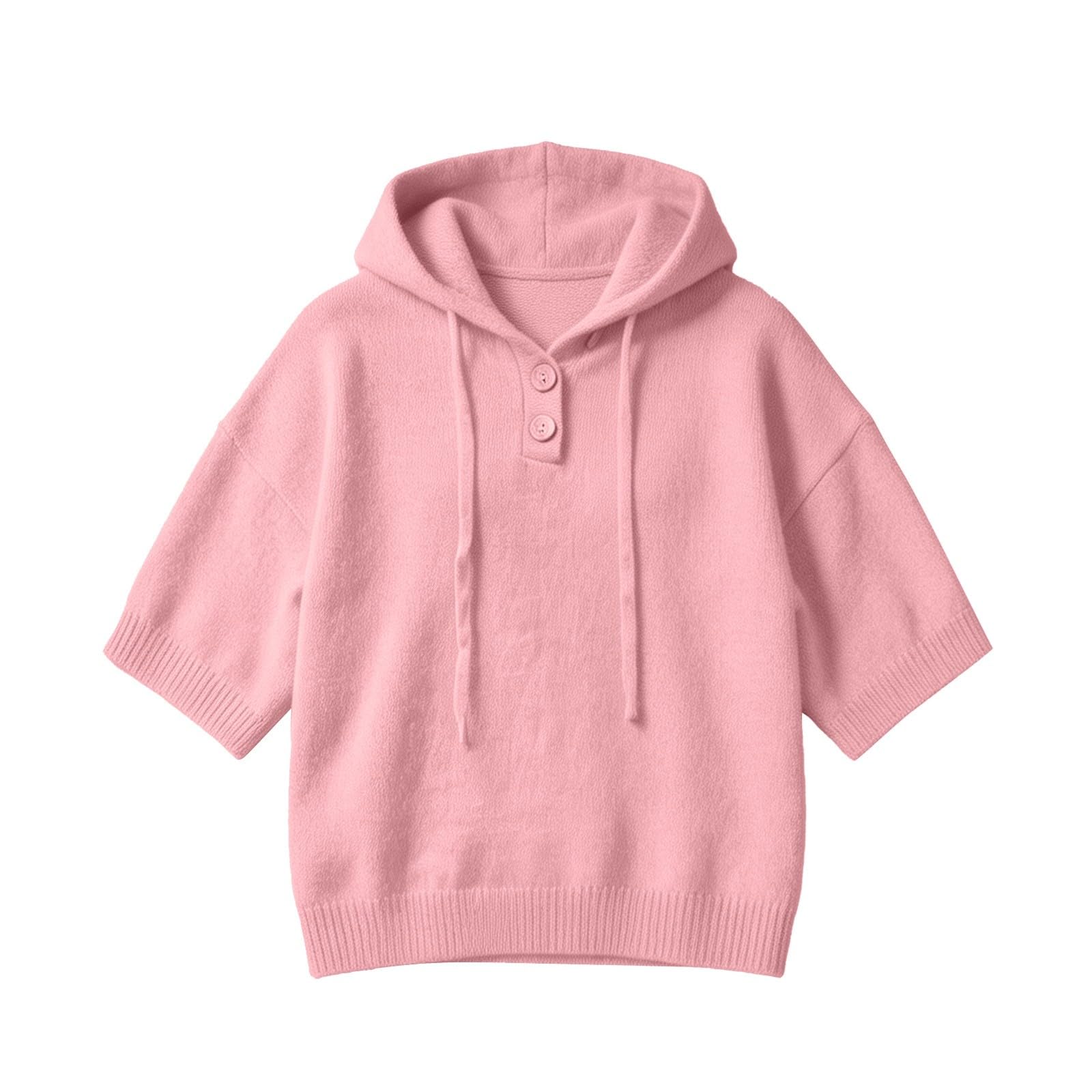Felpa con Cappuccio da Donna a Maniche a 3/4, Maglia Ampia, Chiusura Mezzo Bottone Felpa con Cappuccio da Donna, Maglia Ampia, Chiusura Mezzo Bottone, vestibilità Oversize, Primavera Pelo