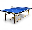 GYMNCO Advance Table Tennis Table with Levellers, 19 mm UV-Coated Top, 50 mm Wheels, Cover, 2 TT Rackets, Balls | Blue Top with Yellow & Black Frame gallery image