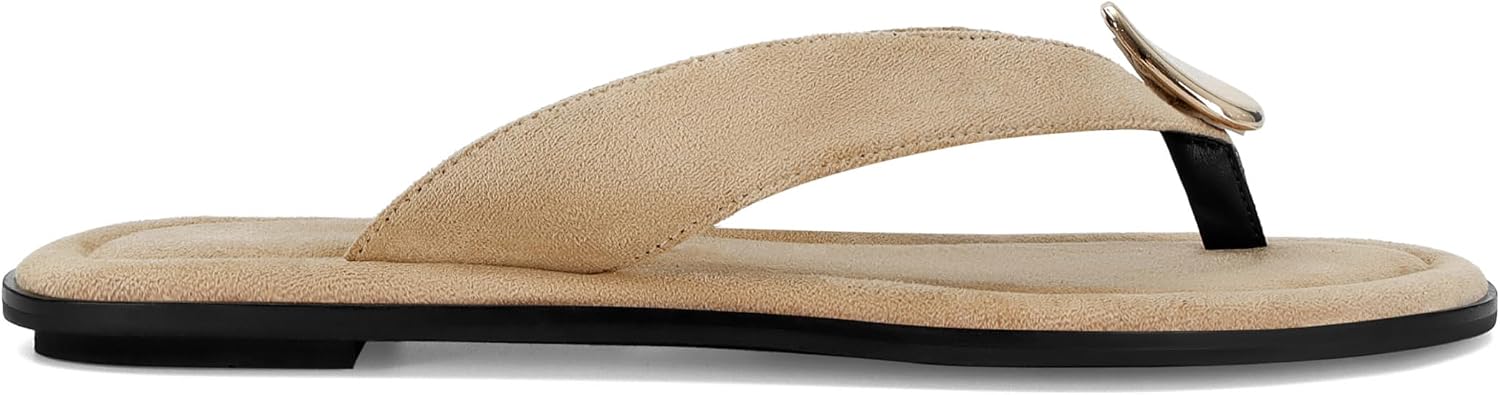 Women’s Suede Thong Sandals Flat Flip Flops with Metal Accent Slip On Comfortable Casual Summer Beach Dress Sandals