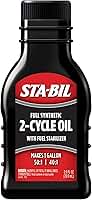 STA-BIL Óleo sintético de 2 ciclos - 2.6 fl oz - Fácil mistura 50:1/40:1 - Baixa fumaça - Estabilizador de combustível para até 12 meses