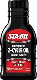 STA-BIL Óleo sintético de 2 ciclos - 2.6 fl oz - Fácil mistura 50:1/40:1 - Baixa fumaça - Estabilizador de combustível para até 12 meses