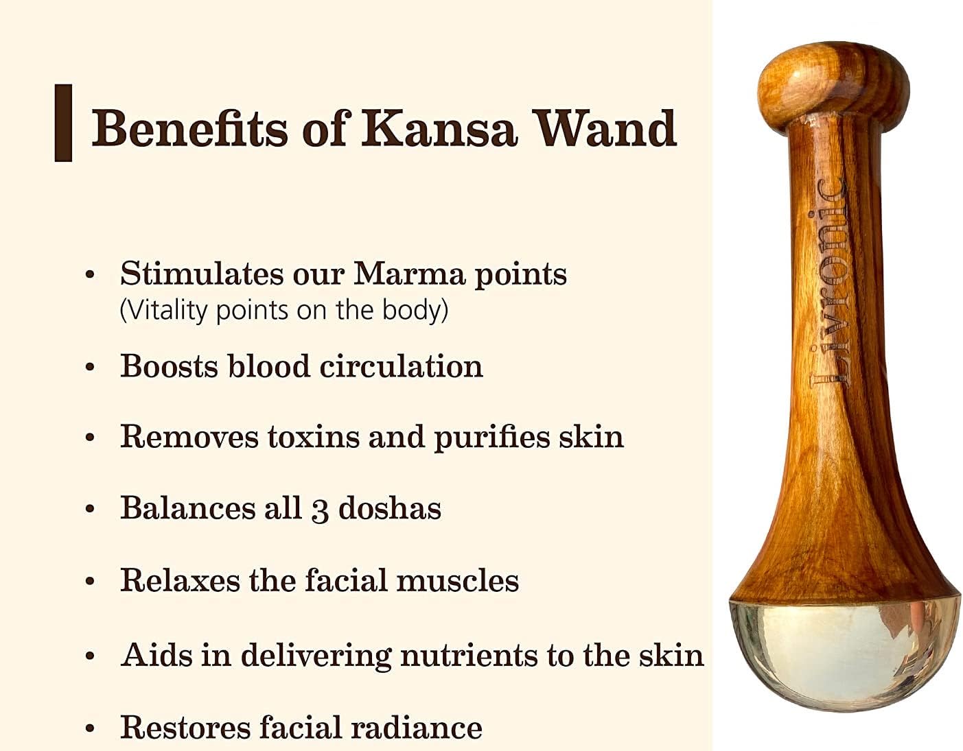 Livronic® Kansa wand face Foot Body Massager With Wooden Handle Ayurvedic Benefits Massager (Small Bronze Size 4.5CM) (NATURAL KANSA WAND 4.5)