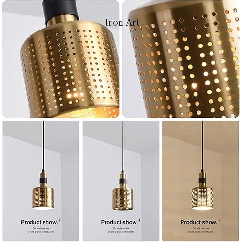 Single Heads Gold Metal Lamp Body Pendant Light with E26/E27 Base 7.8in Bedside Decorative Hanging [3]