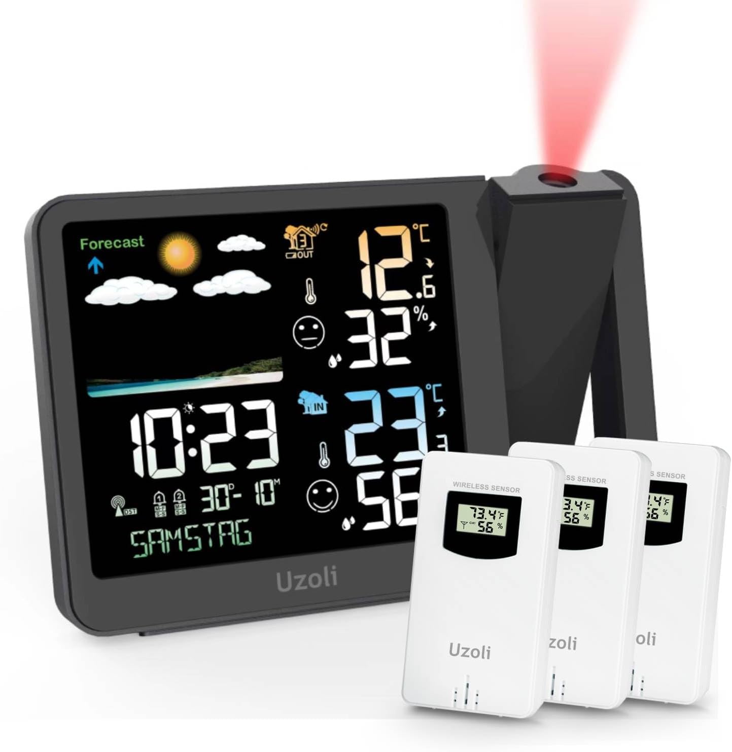 uzoli Projection Alarm Clock Weather Station with Wireless Remote Sensor *3