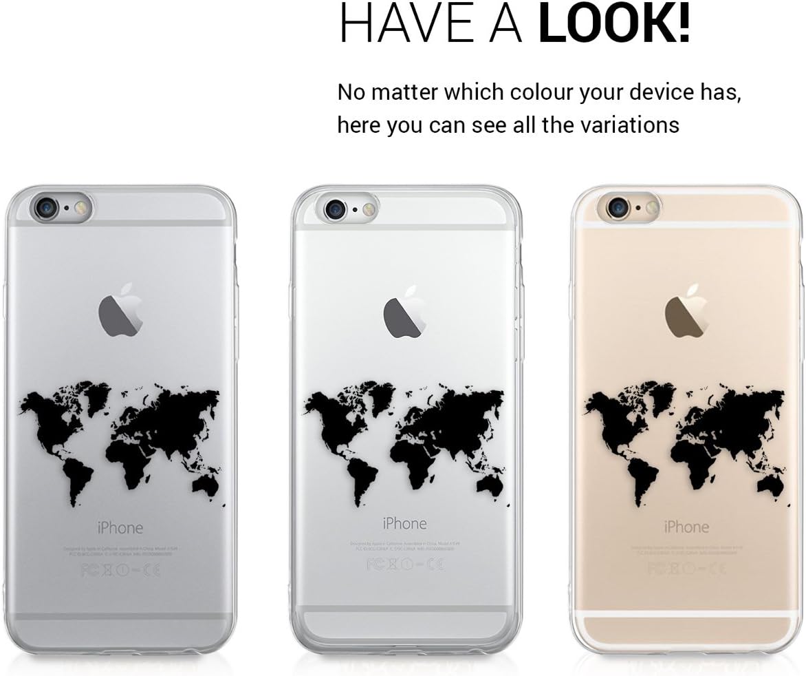 kwmobile Clear Case Compatible with Apple iPhone 6 / 6S - Phone Case Soft TPU Cover - Travel Outline Black/Transparent