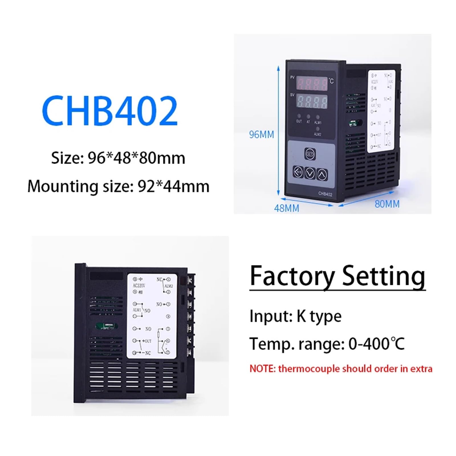 CHB402 regulator temperatury KE PT100 wejście SSR AC250 V przekaźnik 10 V 4-20 mA wyjście cyfrowy wyświetlacz LCD PID programowalny czujnik termostatu (K 400,2TEMP 4-20mA)