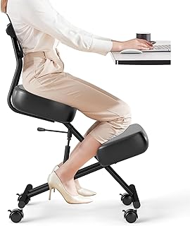 GIANTEX Cadeira ergonómica de joelhos com encosto, 4 rodas bloqueáveis e suporte para joelhos, cadeira de trabalho com assento ajustável para corrigir a postura, carregar até 110 kg