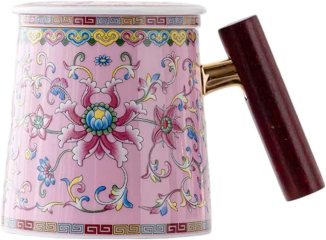 粉色珐琅彩个人杯 Glass Tea Cup,Ceramic cup Set,Zi Sha Tea Cup,Ceramic Teapot,Purple Clay Tea 珐琅茶水分离泡茶杯创意 Ceramic Coffee Mugs Set,Microwave & Dishwasher Safe,Gift for Man and Women