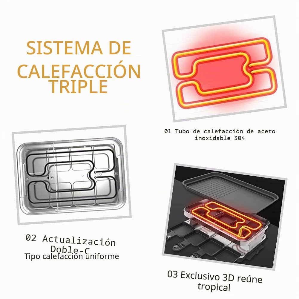 Raclette 8 Personas, Parrilla Electrica Barbacoa, Grill Electrico, 1500W | Con 8 mini-sartenes, plancha grill antiadherente, grill electrico de sobremesa y control de temperatura variable