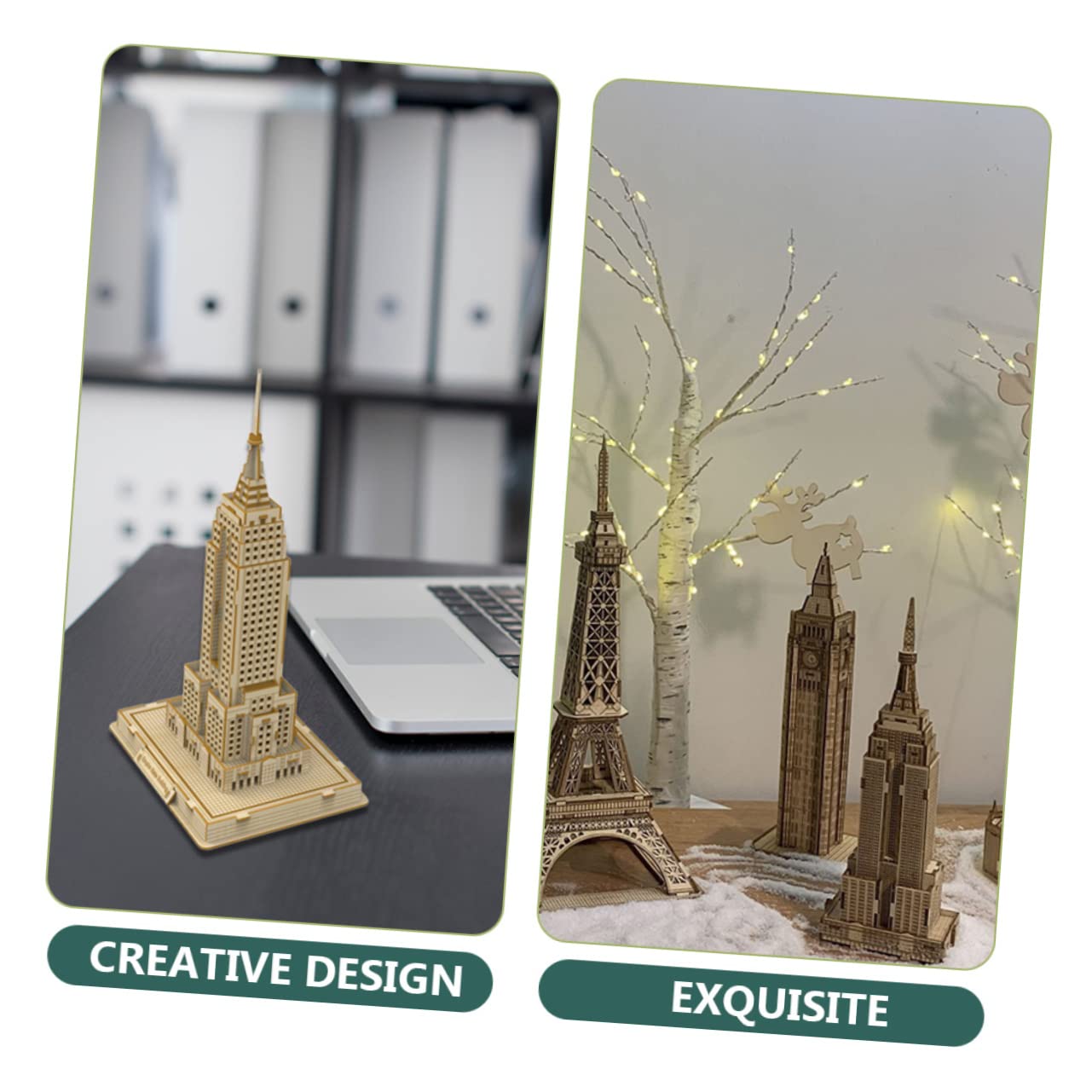 Puzzle 3D en Bois Bâtiment Célèbre 1 Set en Basswood | Modèle Or, pour Garçon et Filles, Ornement et Présents, Exercice Motricité et Créativité