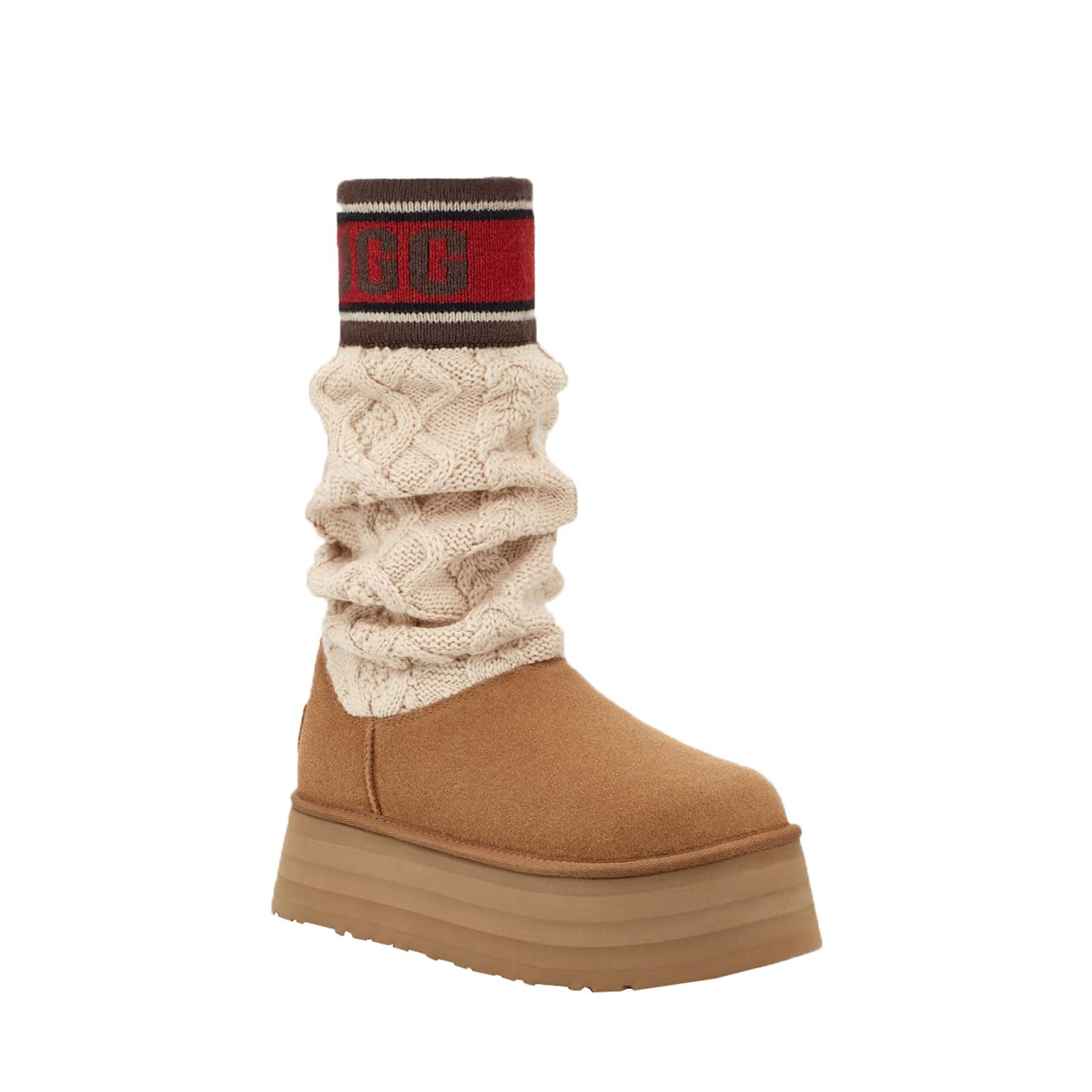 UGG Womens Classic Sweater Letter Boot Chestnut 7