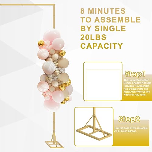Miniatura 6 de Arcos de boda de 8 x 8 pies para ceremonia, soporte de arco de globos de metal cuadrado, soporte rectangular para aniversario, fiesta de cumpleaños,