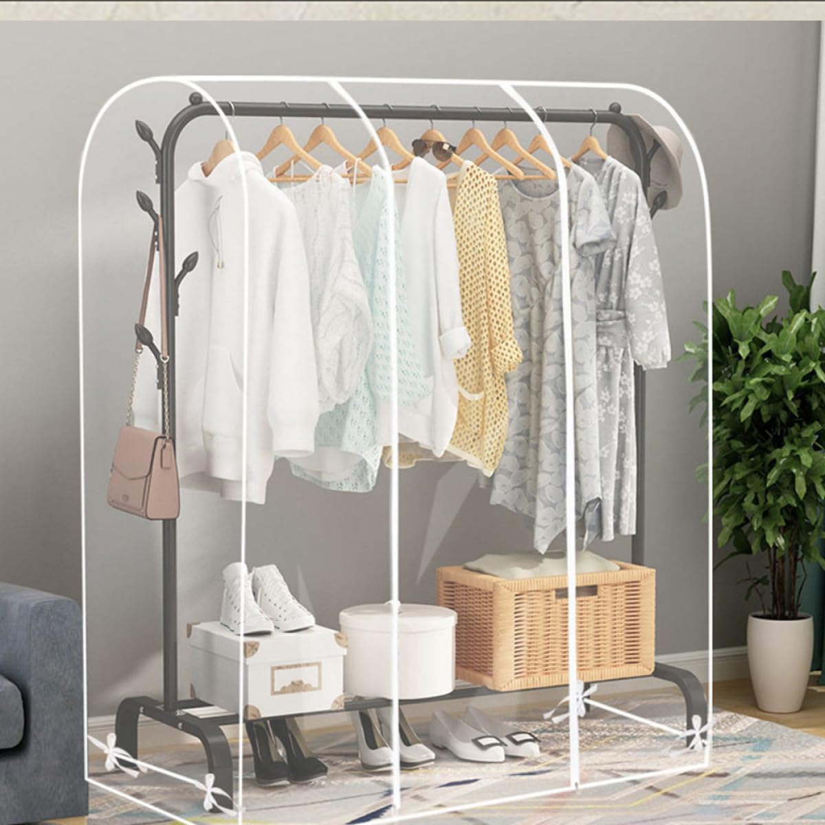 Funda para Ropa de Armario Transparente con Cremallera, Gran Capacidad y Plástico Resistente, Diseño Moderno y Minimalista para Hogares y Hoteles