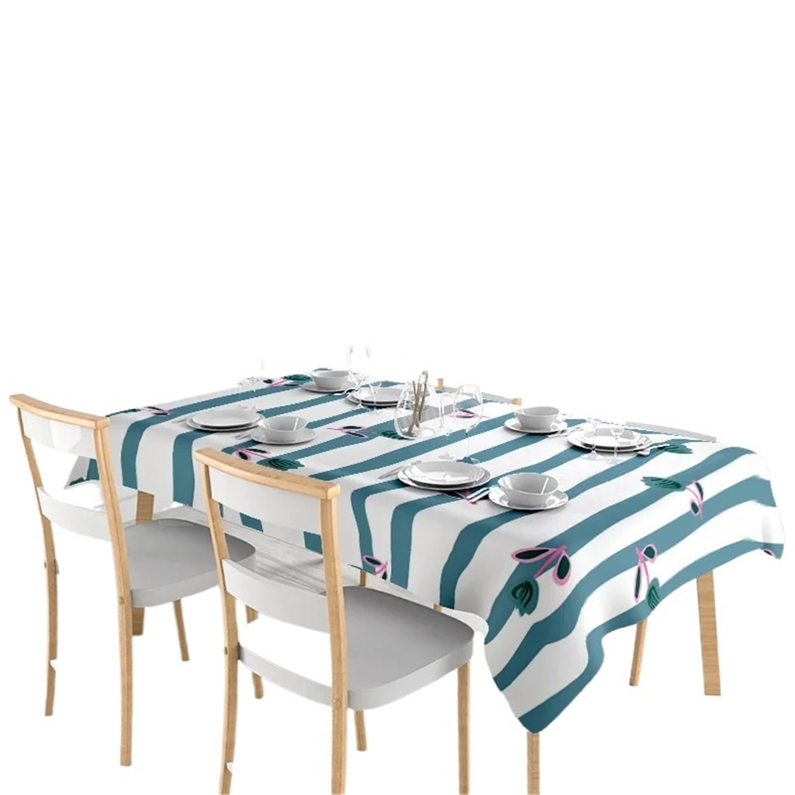 Zymjzbetic Striped Tablecloth Modern Striped Tablecloth With Floral Design Decorative Dining Cover For Kitchen Blue White Kitchen Decorations(100X140CM)