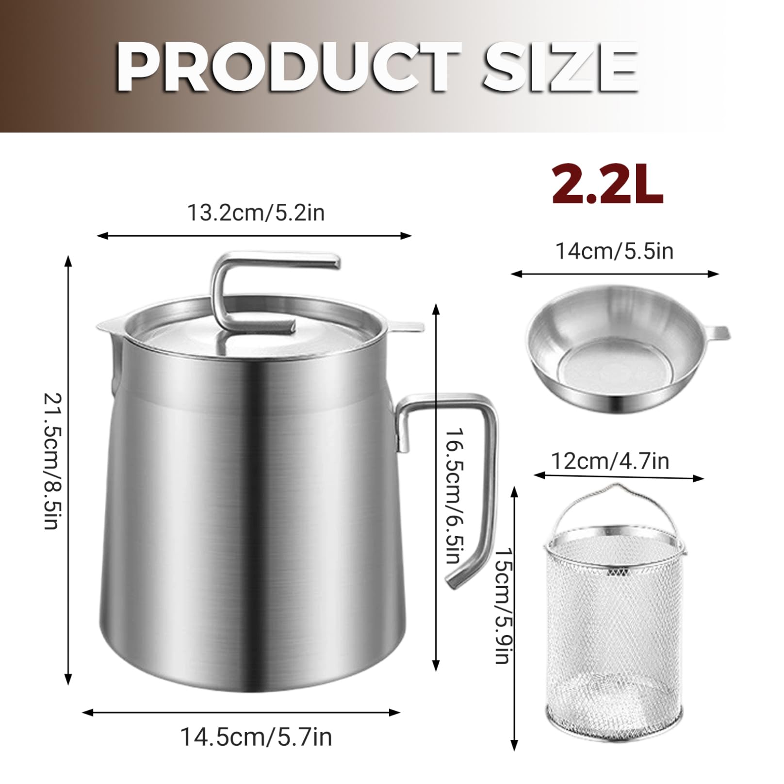 Passoire à huile 2 en 1 et récipient à graisse de bacon – Pot filtrant de cuisson avec solidifiant pour l'élimination, friteuse réutilisable pour la gestion l'huile cuisine