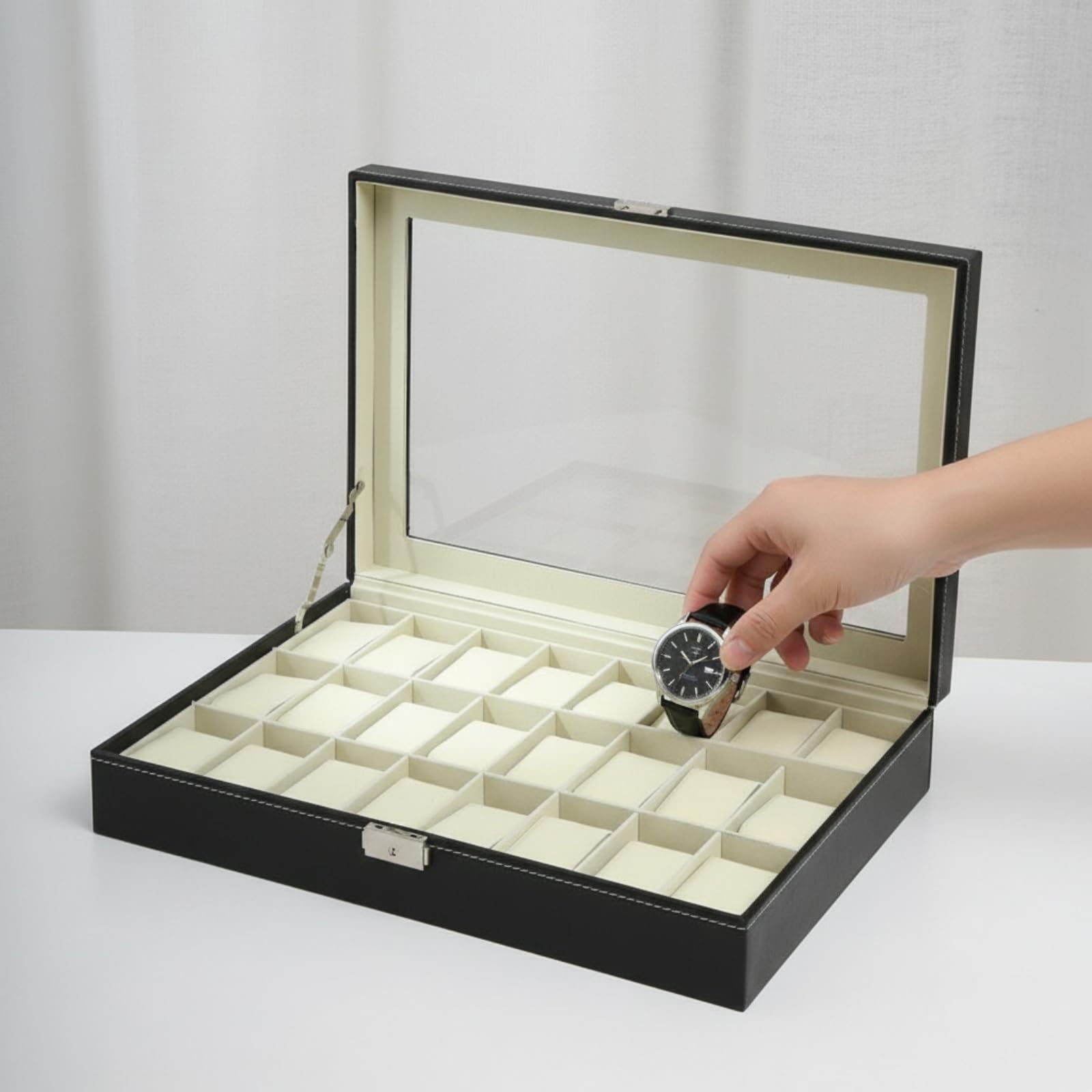 Organizador Relojes con Tapa Elegante Estuche Suave Caja para Hombres