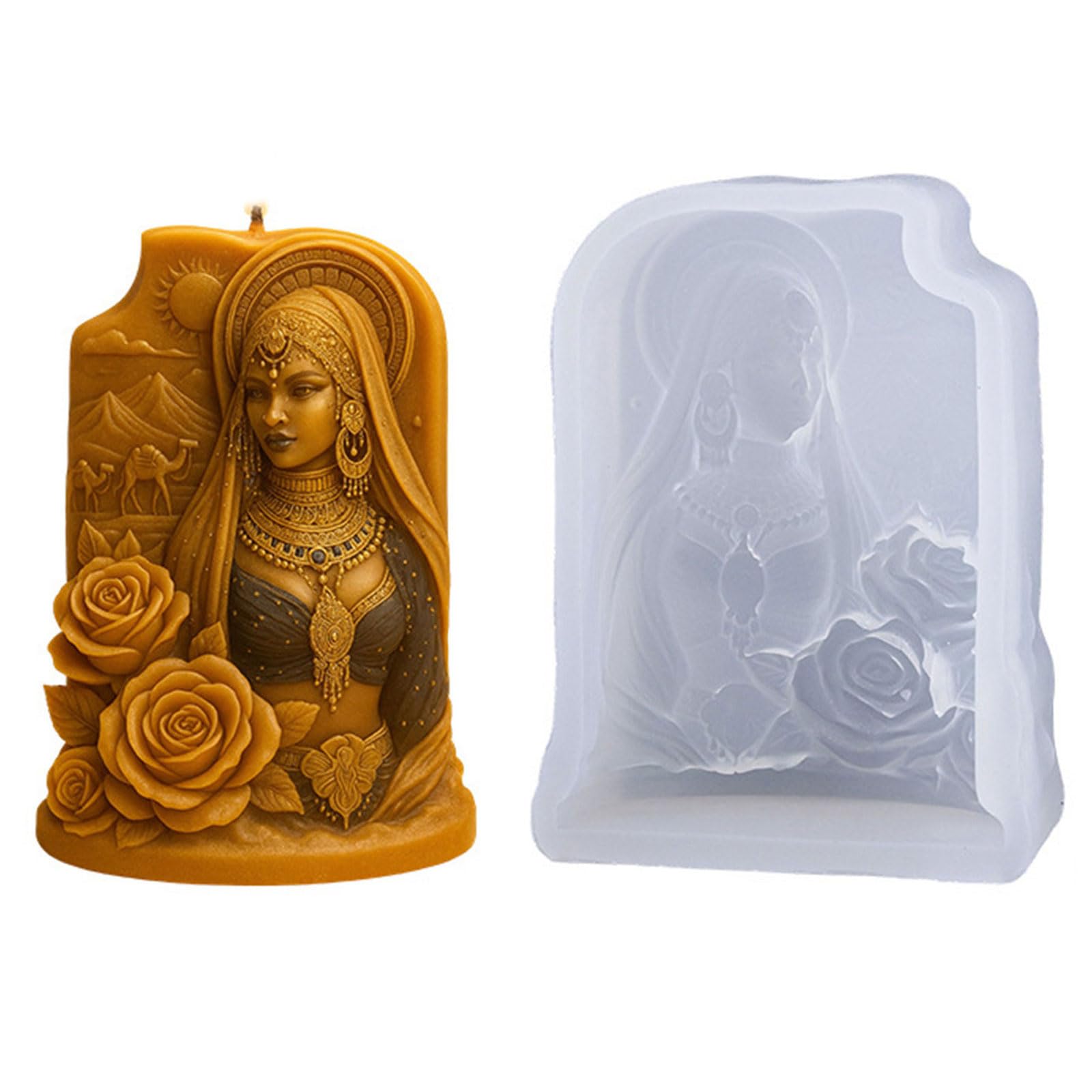 Alksubbm Arabian Theme Silicone Molds Rose Lady Silicone Molds for Resin Casting Soap Making Lady Rose Bactrian Elastomer Cast