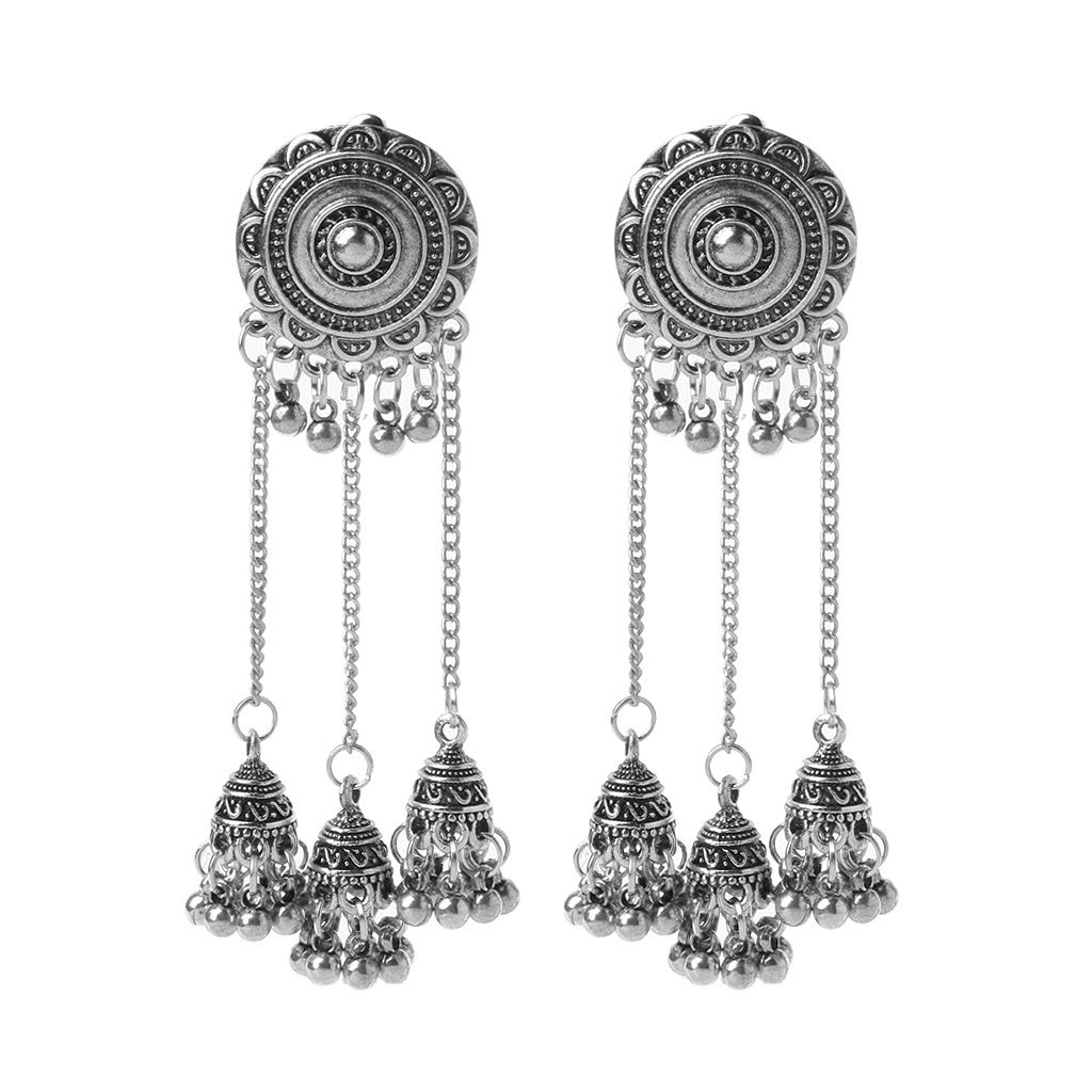 Maxtonser Fashion Indian Silver Earrings Bollywood Engrave Ethnic Dangle Earrings for Women Bridal Wedding Party