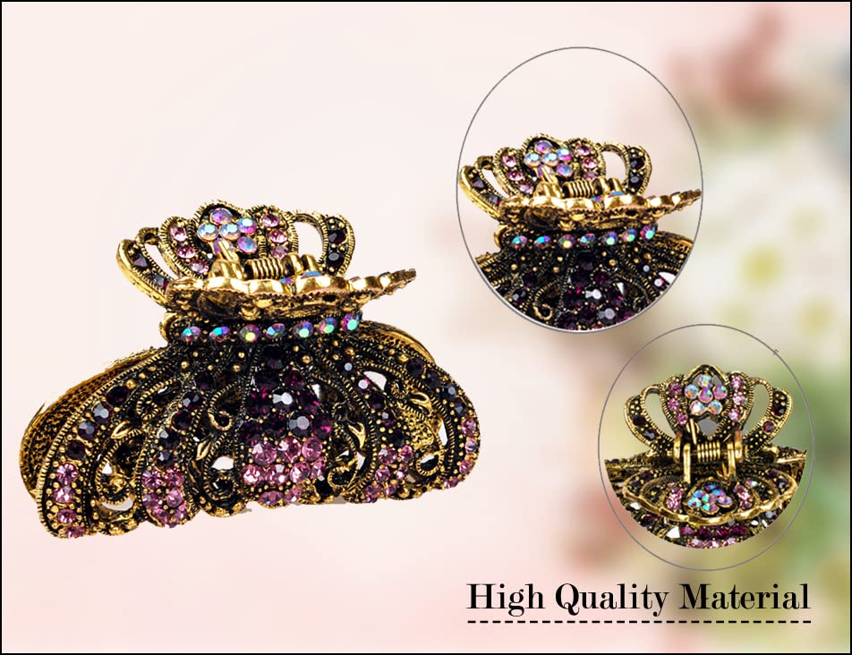 TROTH FASHION Metal Antique Gold Plated Hair Clips Women, Crystal Rhinestone Hair Claw, Diamante Claw Hair Clamp, Anti Slip Large Claw Clips for Thin & Thick Hair, Hair Styling Accessories Women - Image 3