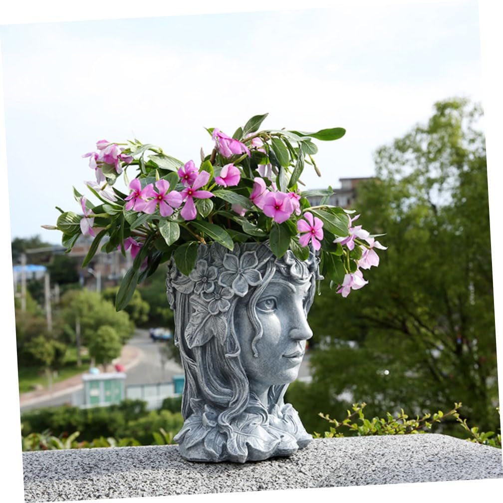 OSALADI Pot de Fleurs en Résine pour Succulentes, Jardinière D’intérieur Décorative Fille Grise, Ornement de Bureau Créatif Léger, Contenant à Fleurs Original pour Jardin et Maison, 1