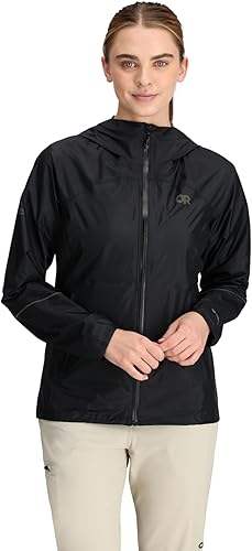 Outdoor Research Chaqueta de lluvia de helio para mujer, color negro, S, Negro -