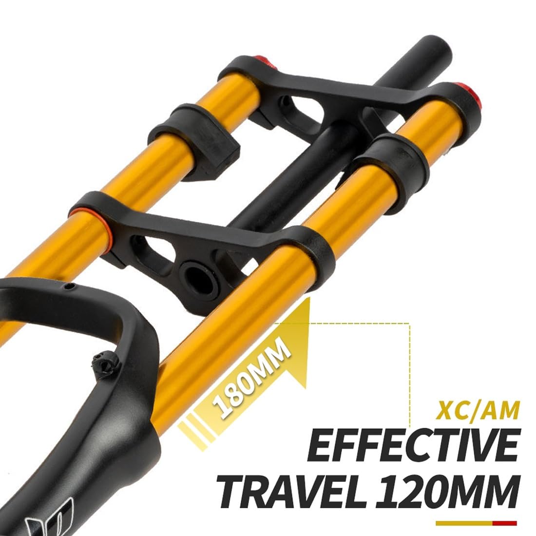20 Pulgadas 4,0 Horquilla Fat Bike Recorrido 120mm Horquilla Suspensión Air Bicicleta Rebote Ajustable 1-1/8 Recta Horquilla Delantera E-Bike Cierre Rápido 9x135mm Bloqueo Manual(Gold)