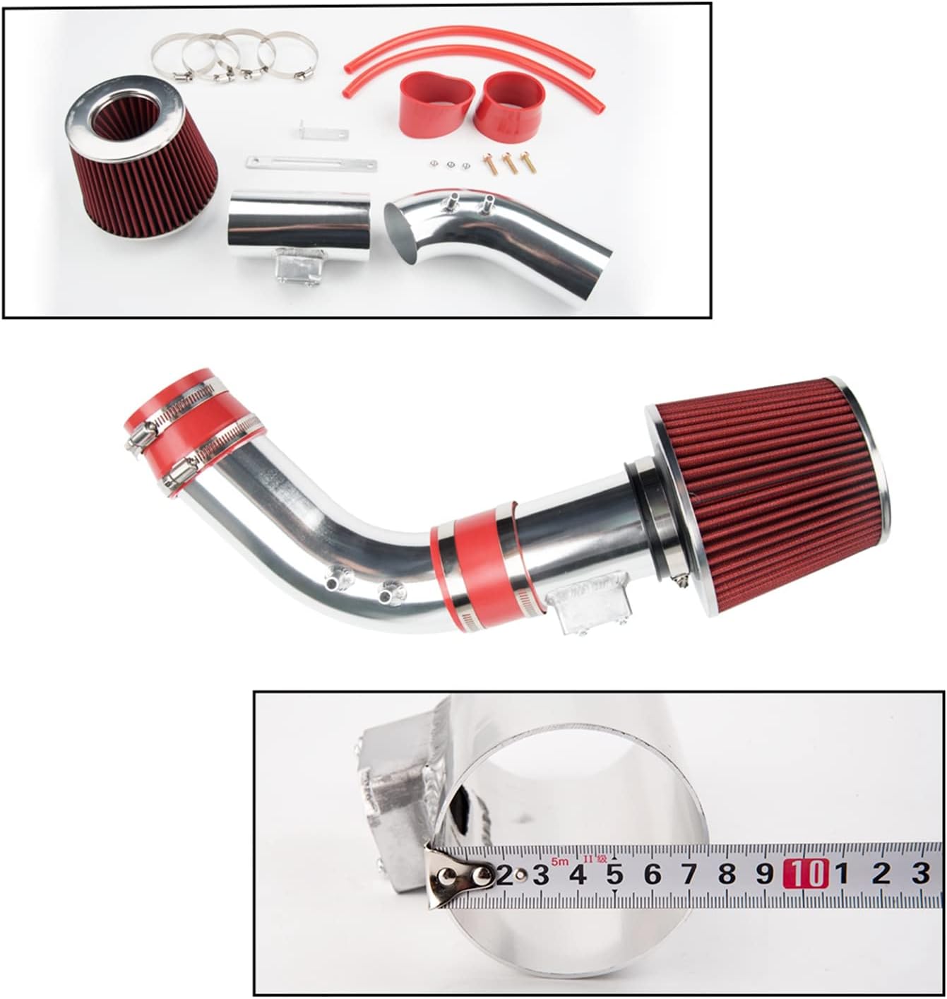 Cold Air Intake for Accord 04-07, Cold Air Intake Filters System Kits Fit for Accord 2004 2005 2006 2007 2.4L, 2.75" High Flow Polished Aluminum (Red)
