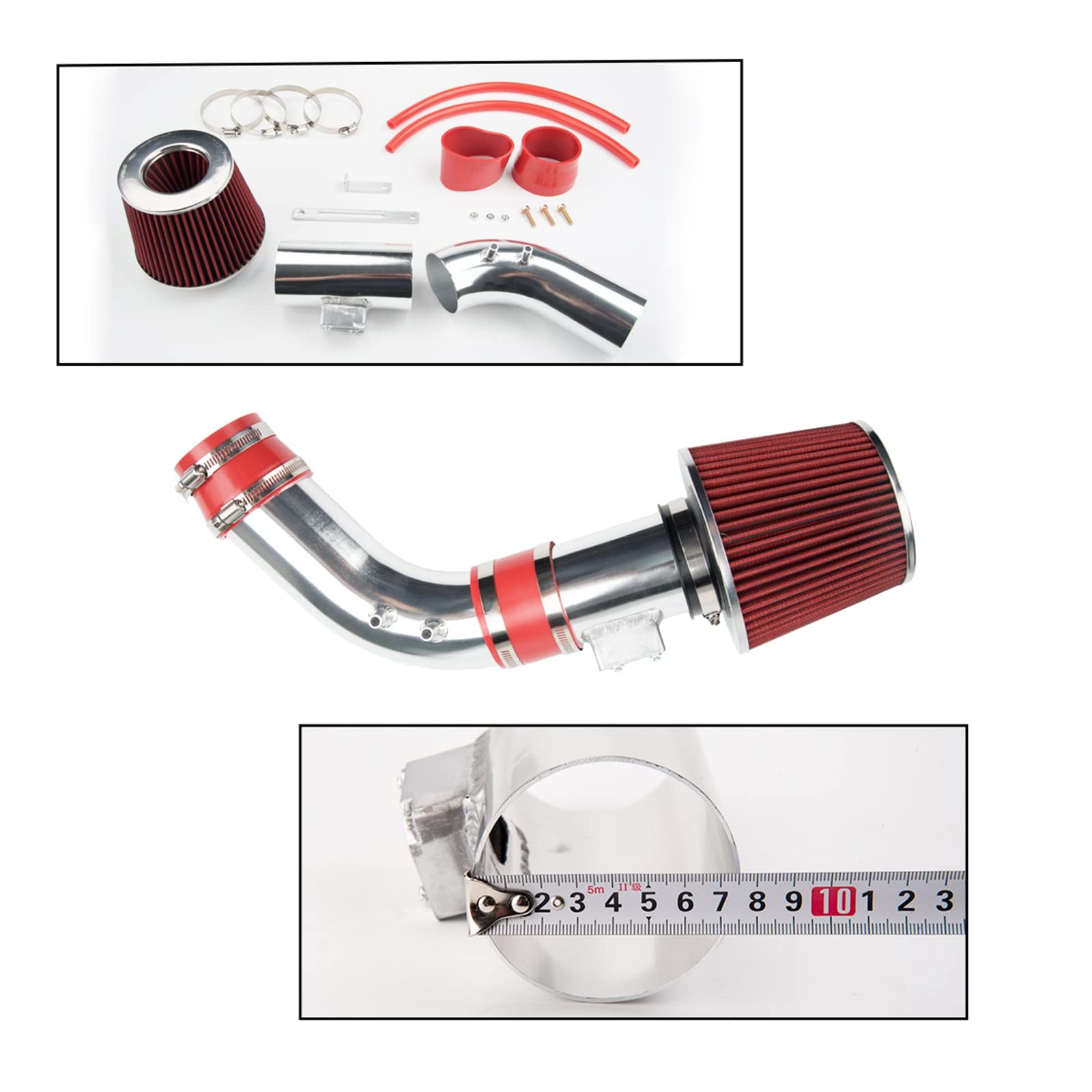 Admisión de aire frío para Accord 04-07, kits de sistema de filtros de admisión de aire frío para Accord 2004 2005 2006 2007 2.4L, aluminio pulido de alto flujo de 2.75 pulgadas (rojo)