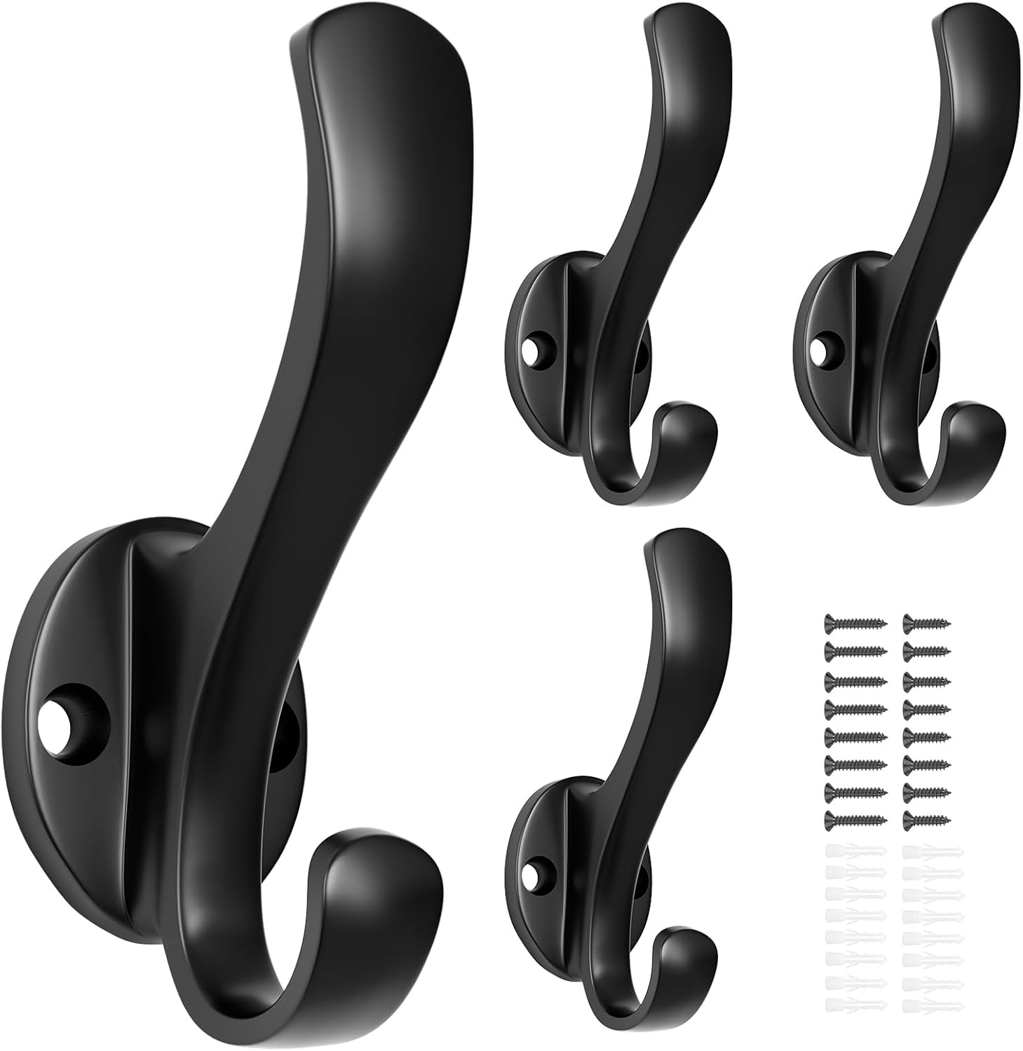 Coat Hooks Heavy Duty - Easy to Install Metal Towel Hooks Screw-in Wall Hooks for Hanging Hat, Towel, Key, Robe, Scarf, Bag, Cap (4 PCS Black)