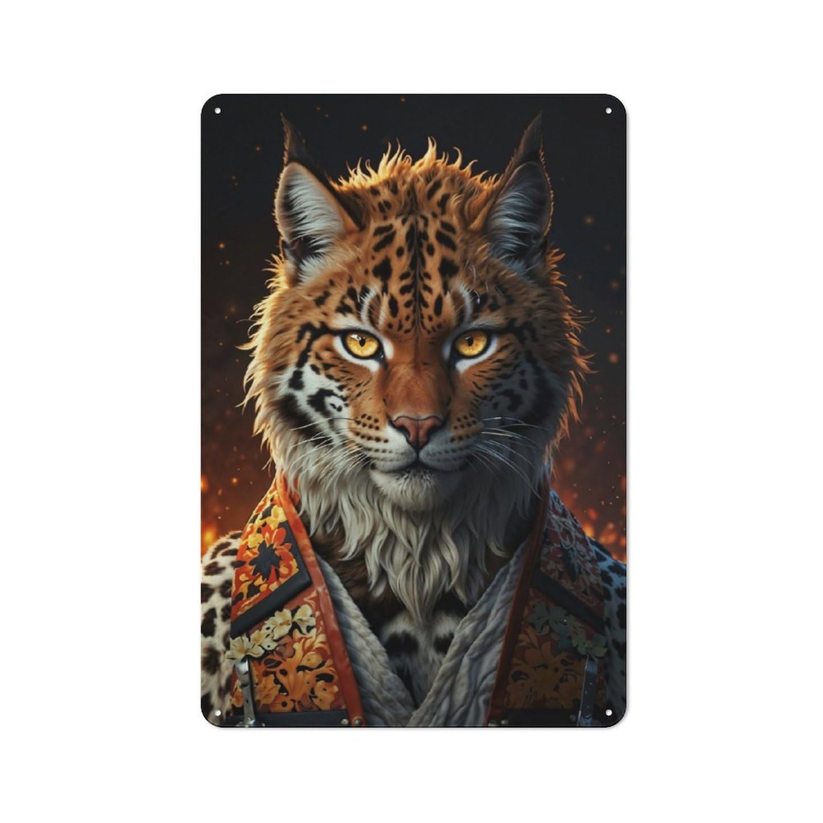 Junmoney The Tiger In The Kimono Rustic Tin Sign 30X20cm For Living Room Or Hallway, Suited To Living Room Decor Lovers