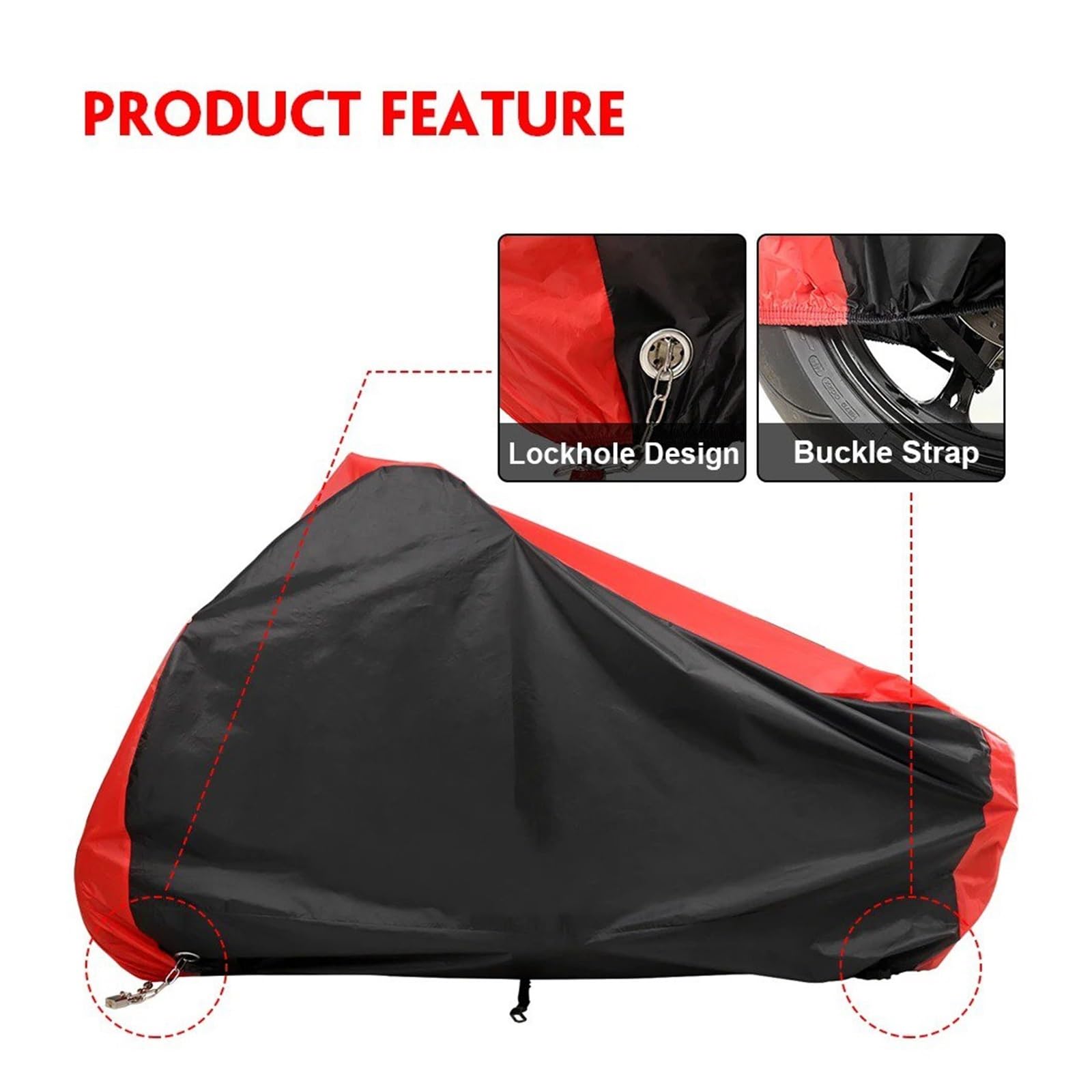 Funda para Motos para Motocicleta Cubierta Protectora UV para Interiores Cubiertas para Exteriores L XL XXL XXXL Motores Rojos Scooter Polvo Nieve(245x105x125cm)