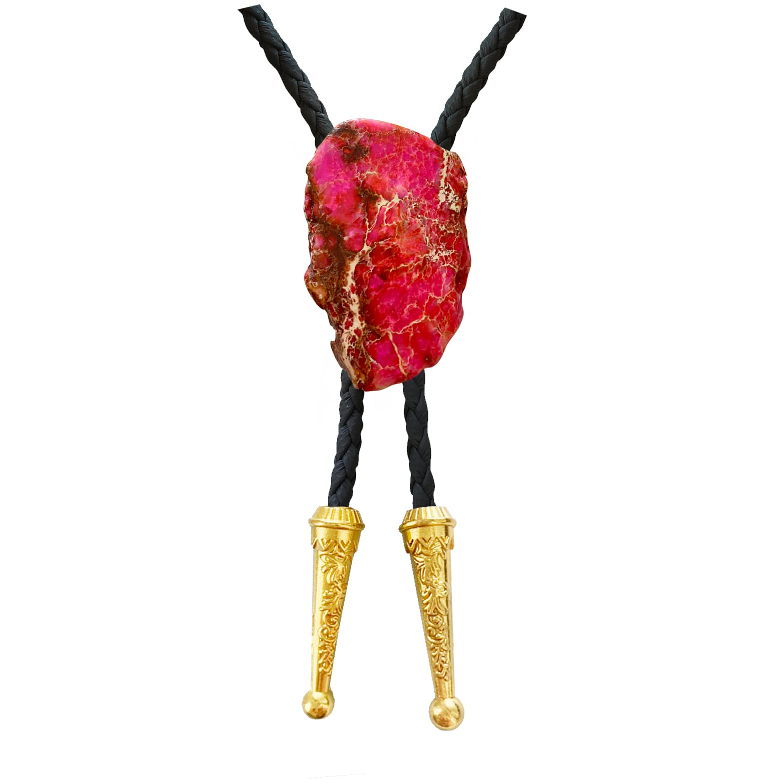 Daisy Del Sol Gemstone Bolo Tie Braided Vegan Faux Leather Natural Stone Gold Handmade Necklace Adjustable Boho Western Jewelry