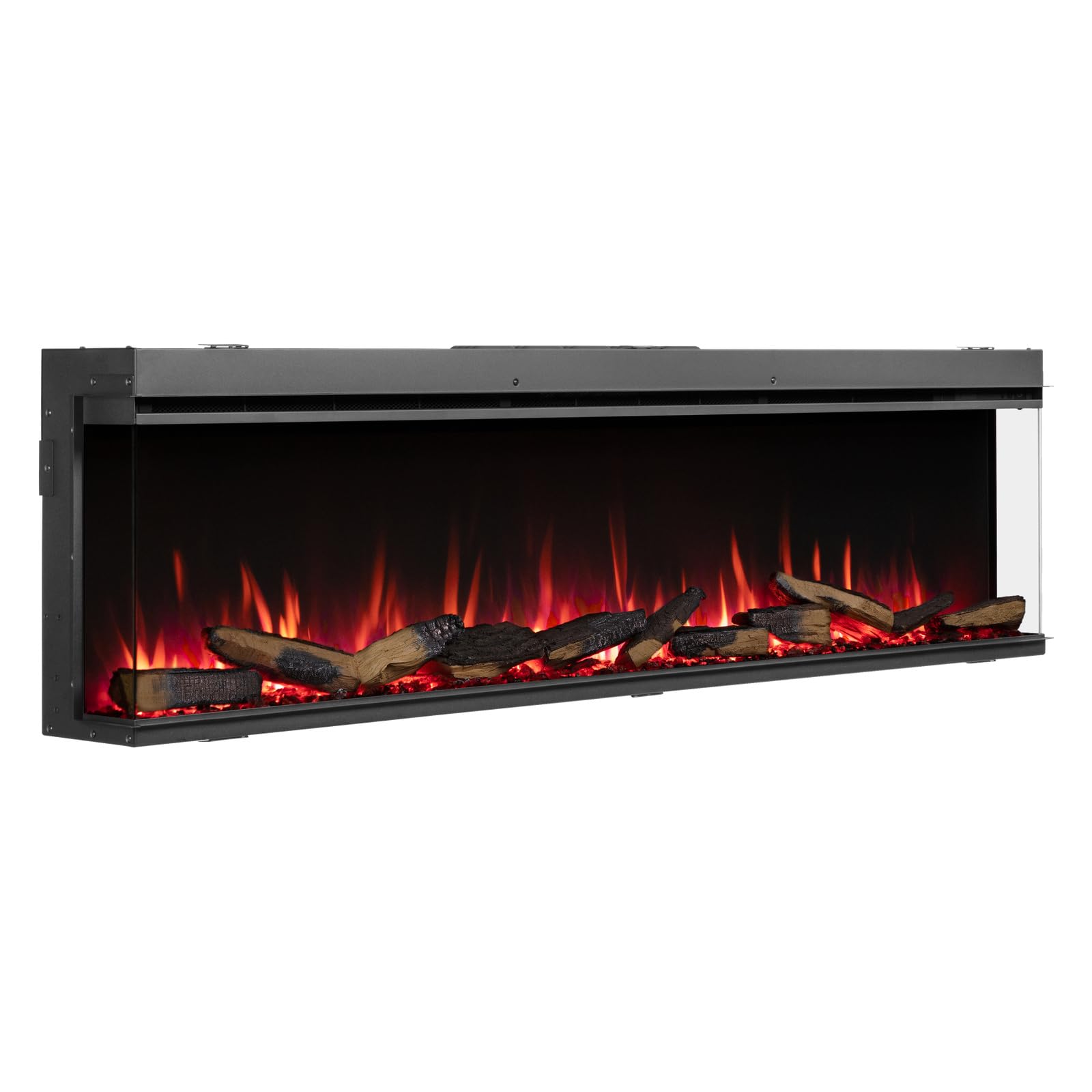 FLAMME 71 inch Media Wall Electric Fireplace, 3 Sided, Knighton Black | 3-Sided Panoramic Glass, Alexa Voice Control, 9 Flame & 9 Fuel Bed Colours, 5 Brightness Levels, 1.5kW Heater, Remote Control