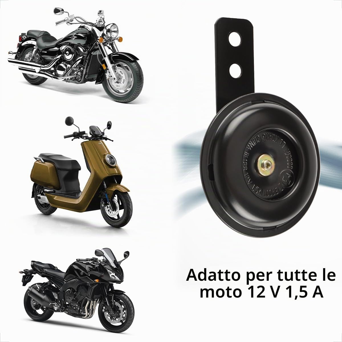 Evermotor Clacson Auto 12V, E-MARK per Moto, Camion, Scooter, Veicolo, ATV, Quad, Moped - Tromba Potente, Nero