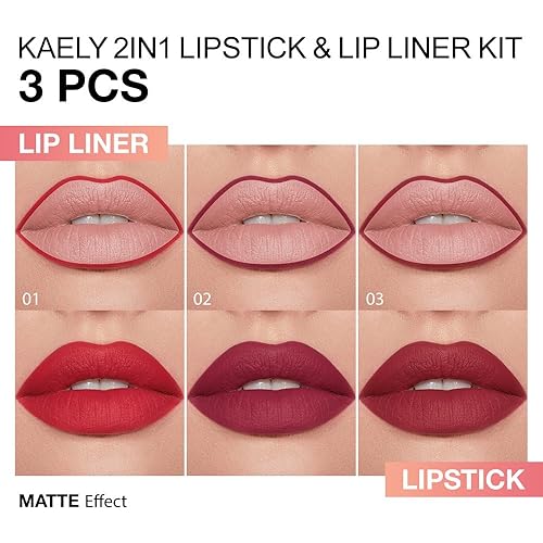 Miniatura 56 de evpct Juego de 3 lápices labiales color rubí ciruela rojo malva degradado mate lápiz labial lápiz labial lápiz lápiz para mujeres de larga duración