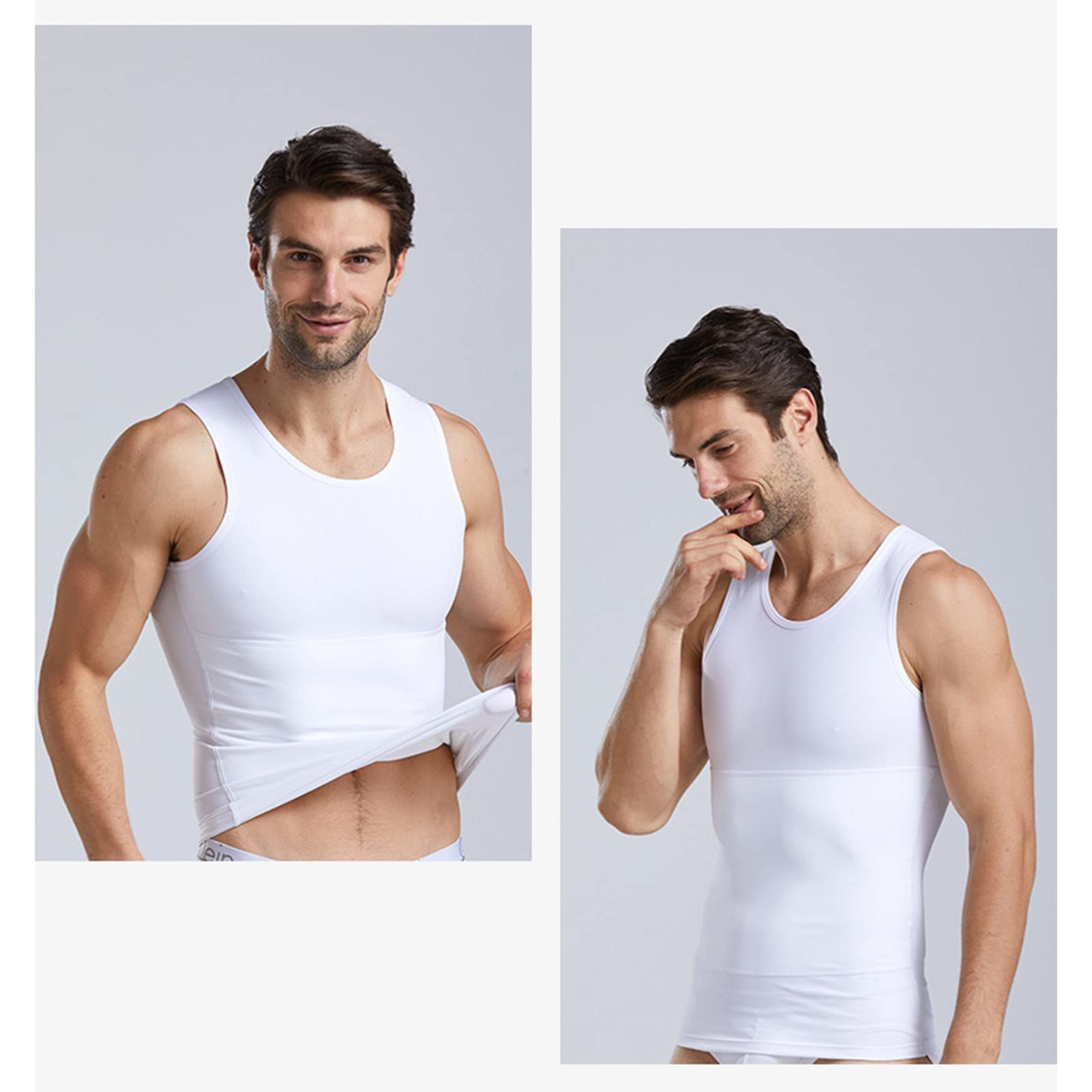 Camicia Compressione Uomo Sottile 2 Pezzi, Canotte Uomo, Gilet Allenamento Corsa, Maglietta Intima Modellante Addome, Asciugatura Rapida, per Allenamento, Basket, Palestra