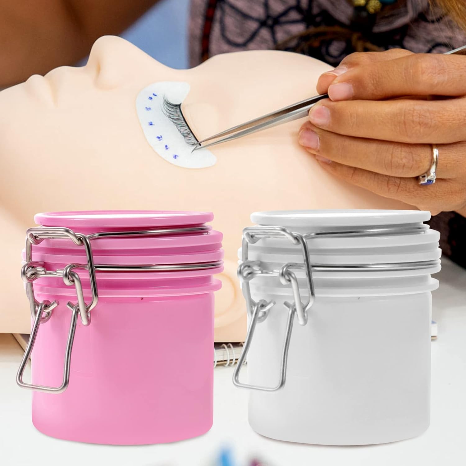 Beaupretty Lash Extension Supplies 2Pcs Eyelash Storage Tank Holder Jar Adhesive Eyelash Extension Supplies for Home Salon Lash Tech Supplies Must Haves