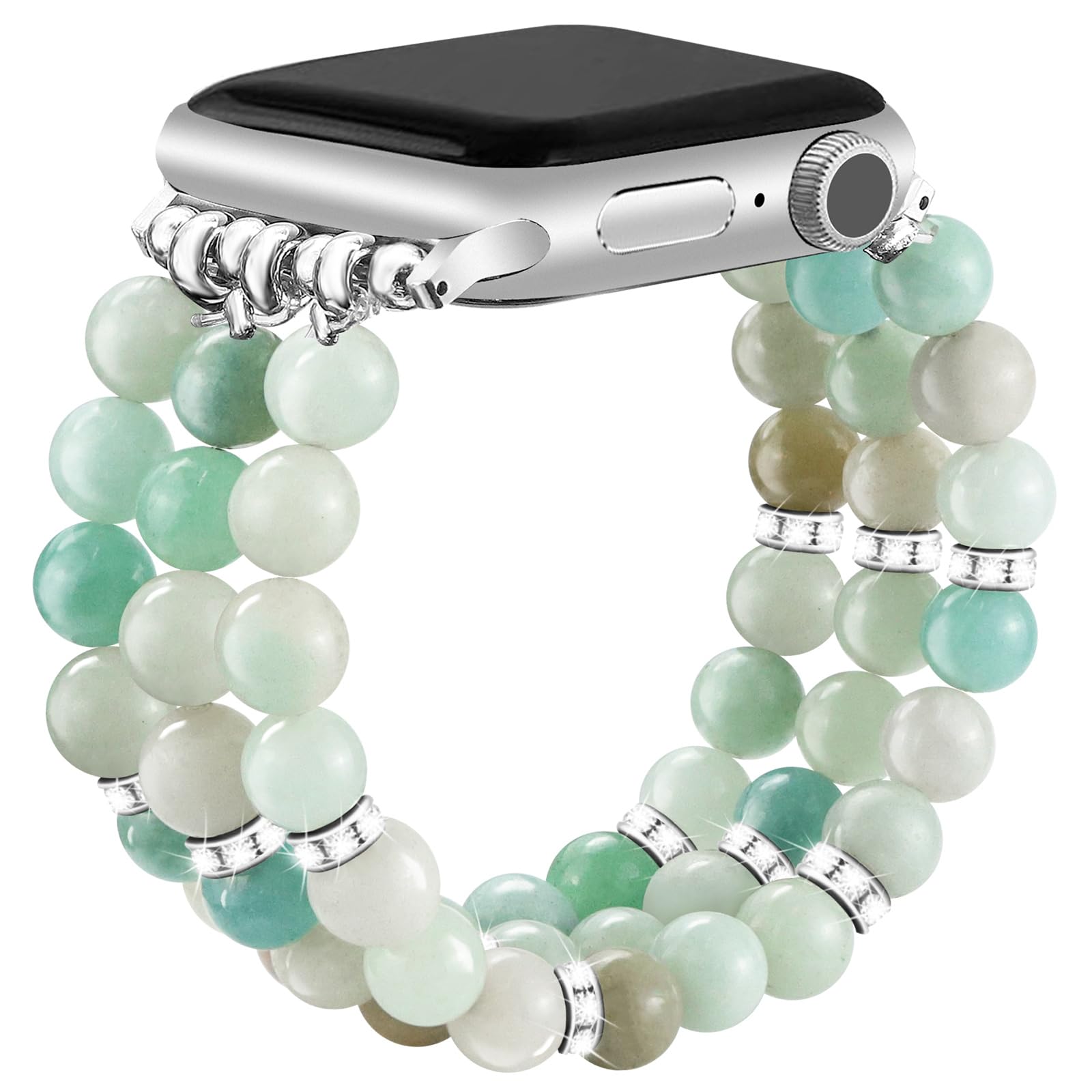 JR.DM Natural Stone Beaded-Bands Compatible with Apple Watch Series 10 9 8 7 6 5 4 3 2 1, Fashion Stretch Handmade Bracelet Watch Bands Fancy Boho Elastic Strap for iWatch 38/40/41/42mm Women Gift